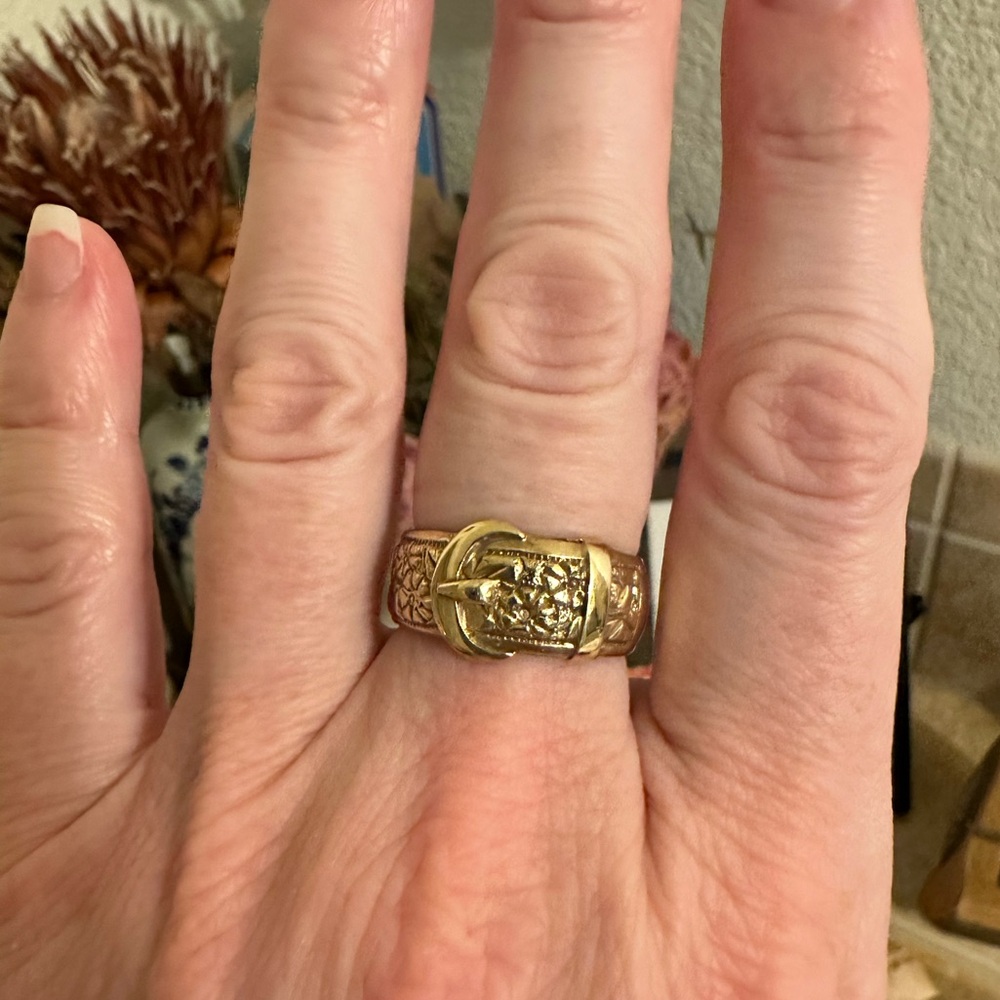 Antique 9K Gold Heavy 9g Blossom Buckle Ring Size 8.5 - Picture 3 of 10
